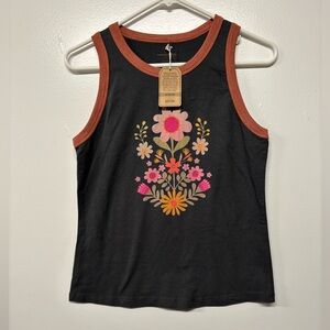 NWT Natural Life Floral Cotton Gray Pink Tank Top Size M